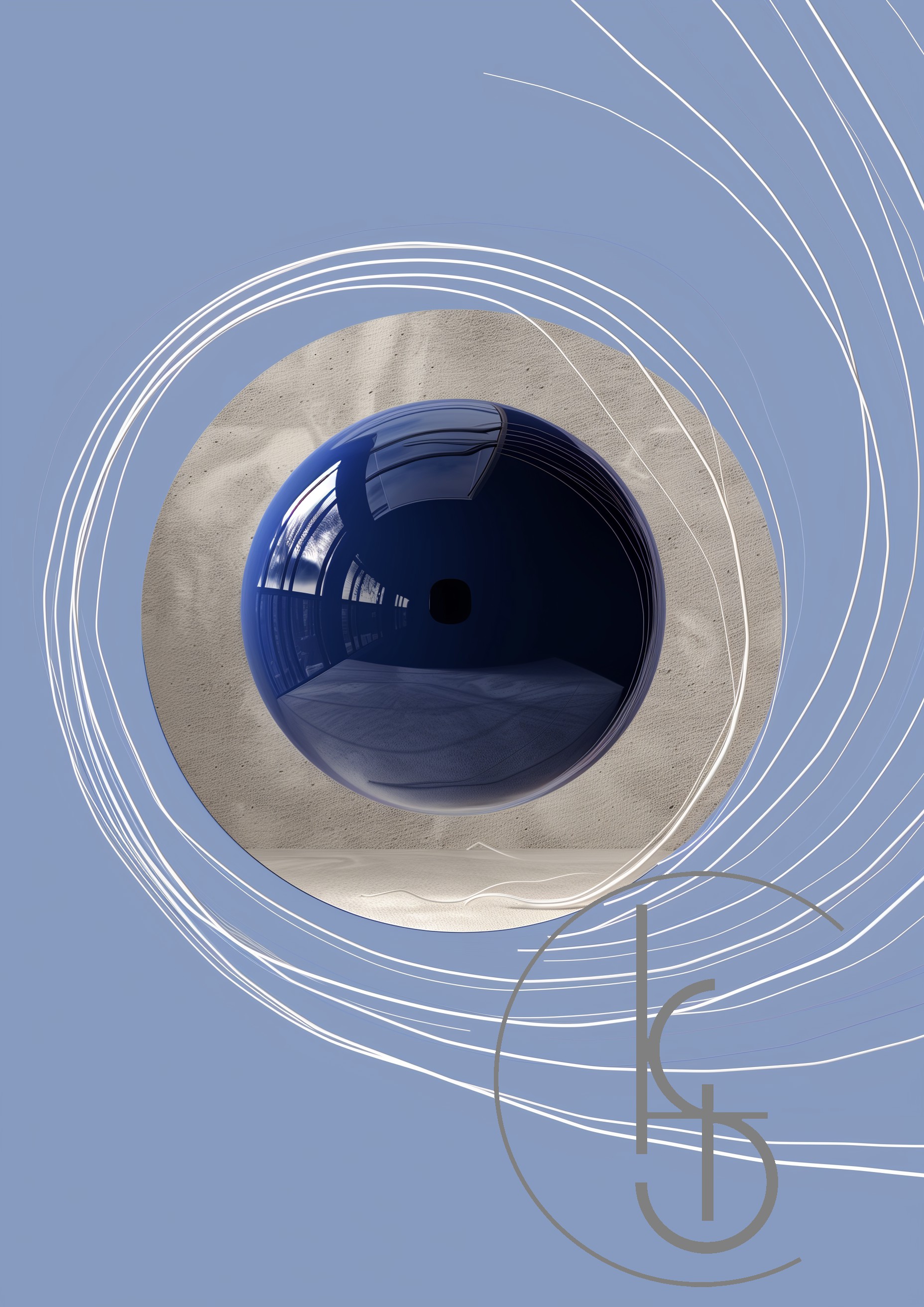 Floating Blue Orb with Earth Elements 3